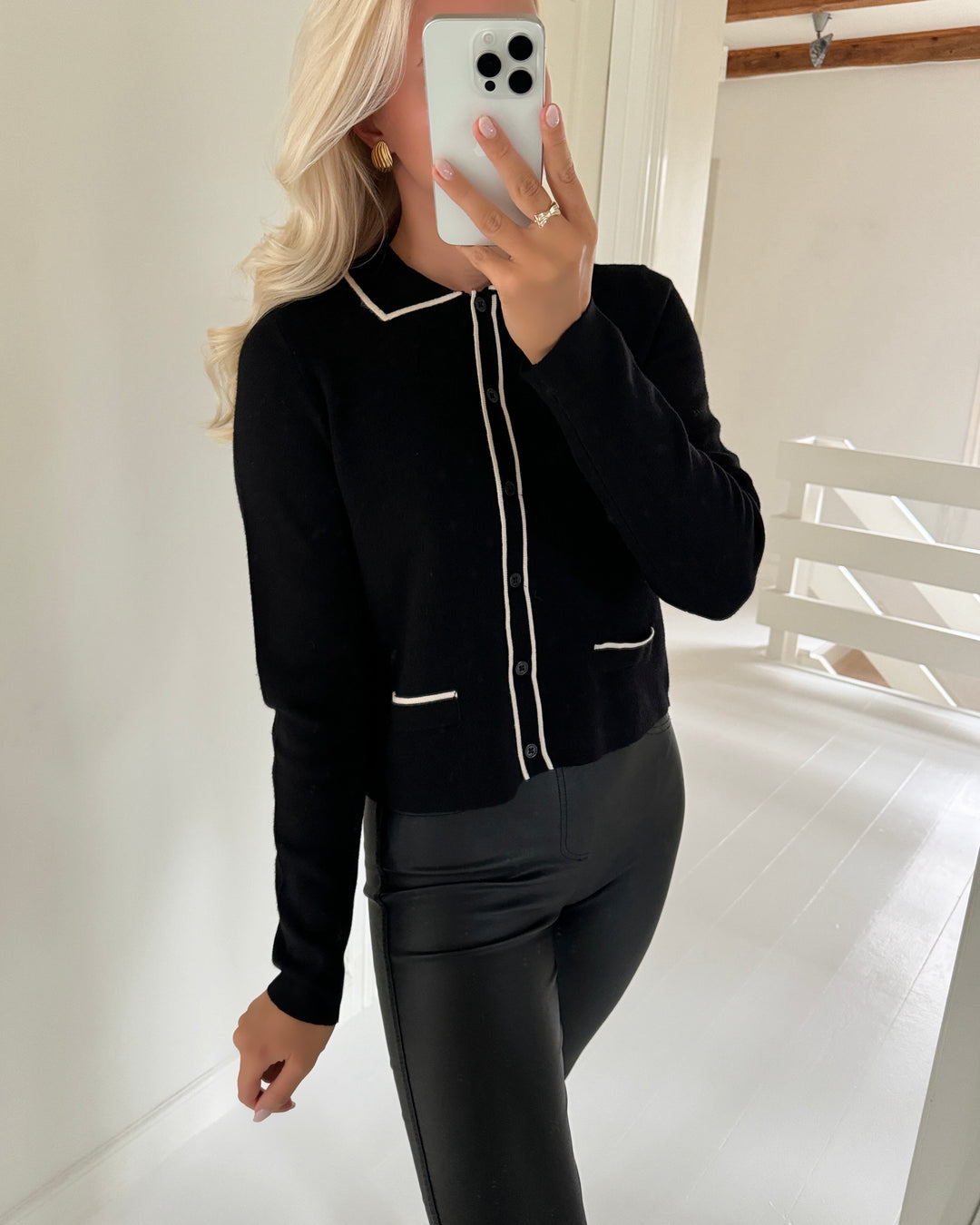 Vero Moda cardigan gold ls poloneck double contrast black w. birch