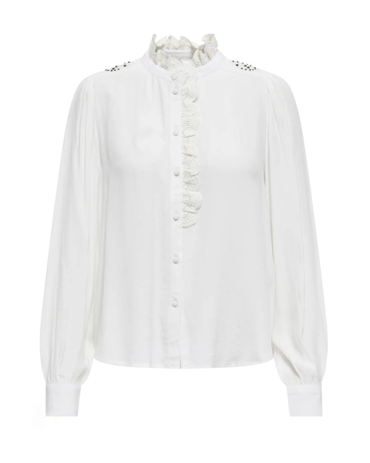 JDY skjorte amy ls frill cloud dancer