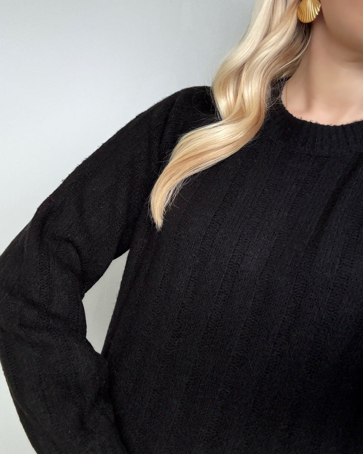 Pieces kjole maggy ls knit black - FORUDBESTILLING LEV. UGE 51