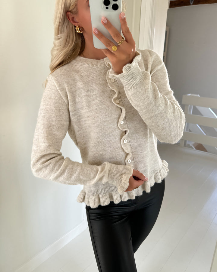 JDY cardigan letty l/s on frill knt noos birch/melange - FORUDBESTILLING LEV. UGE 41