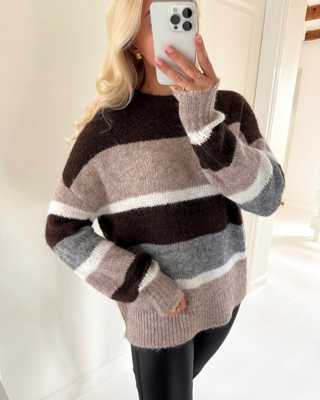 JDY striktrøje zoey life ls on colorblock knit chocolate brown chateau gray/cd/lgm