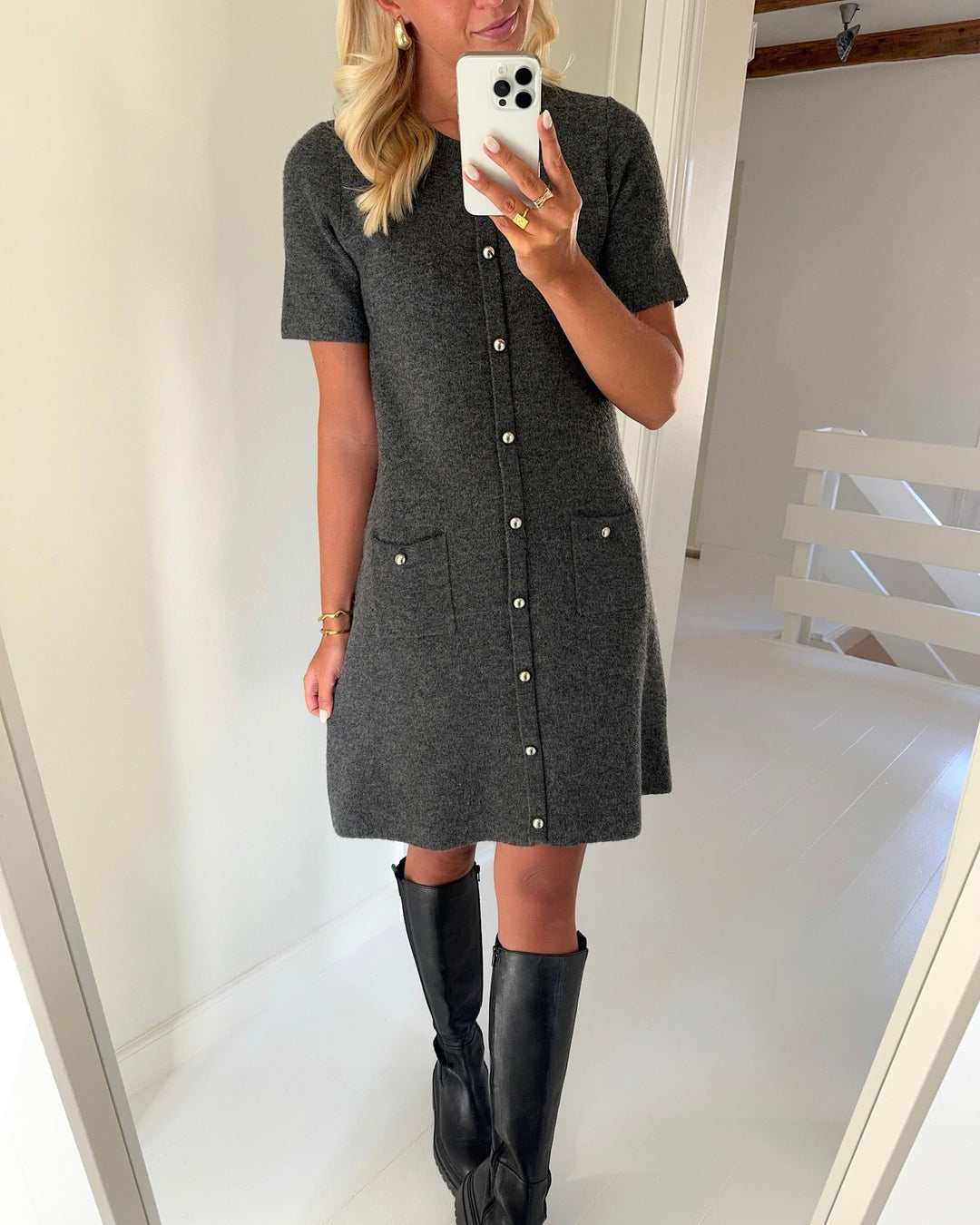 Vero Moda kjole johanna ss o-neck medium grey melange