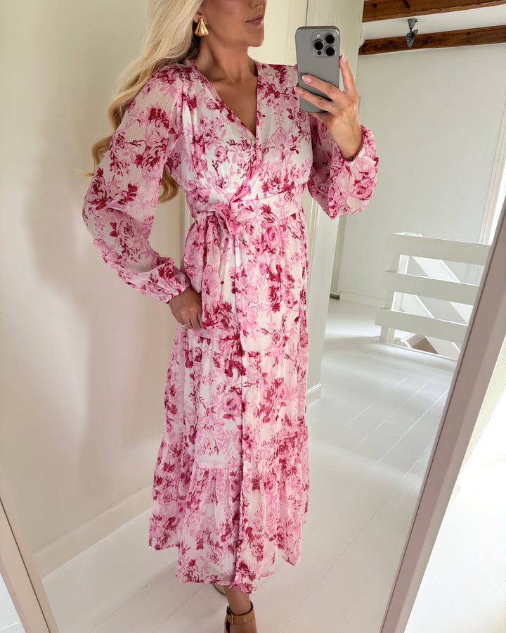 Only kjole miriam ls wrap midi pink marshmallow/porcelain flowers