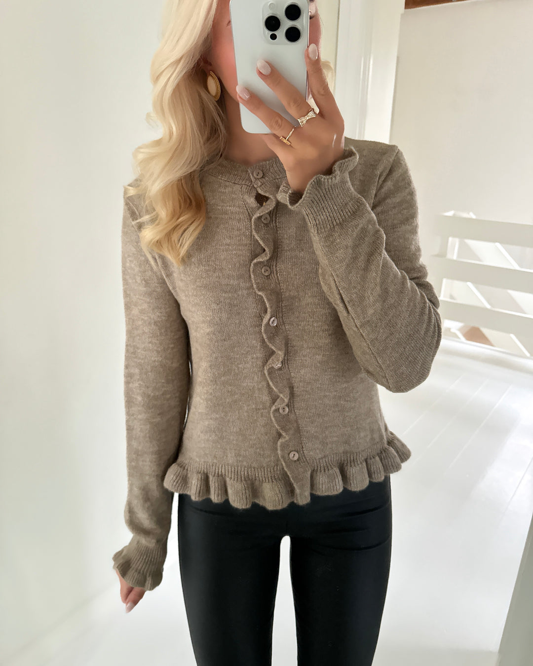 JDY cardigan letty l/s on frill knt greige/melange
