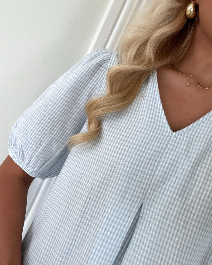 Pieces kjole alma 2/4 v-neck midi wvn d2d cashmere blue/bright whi
