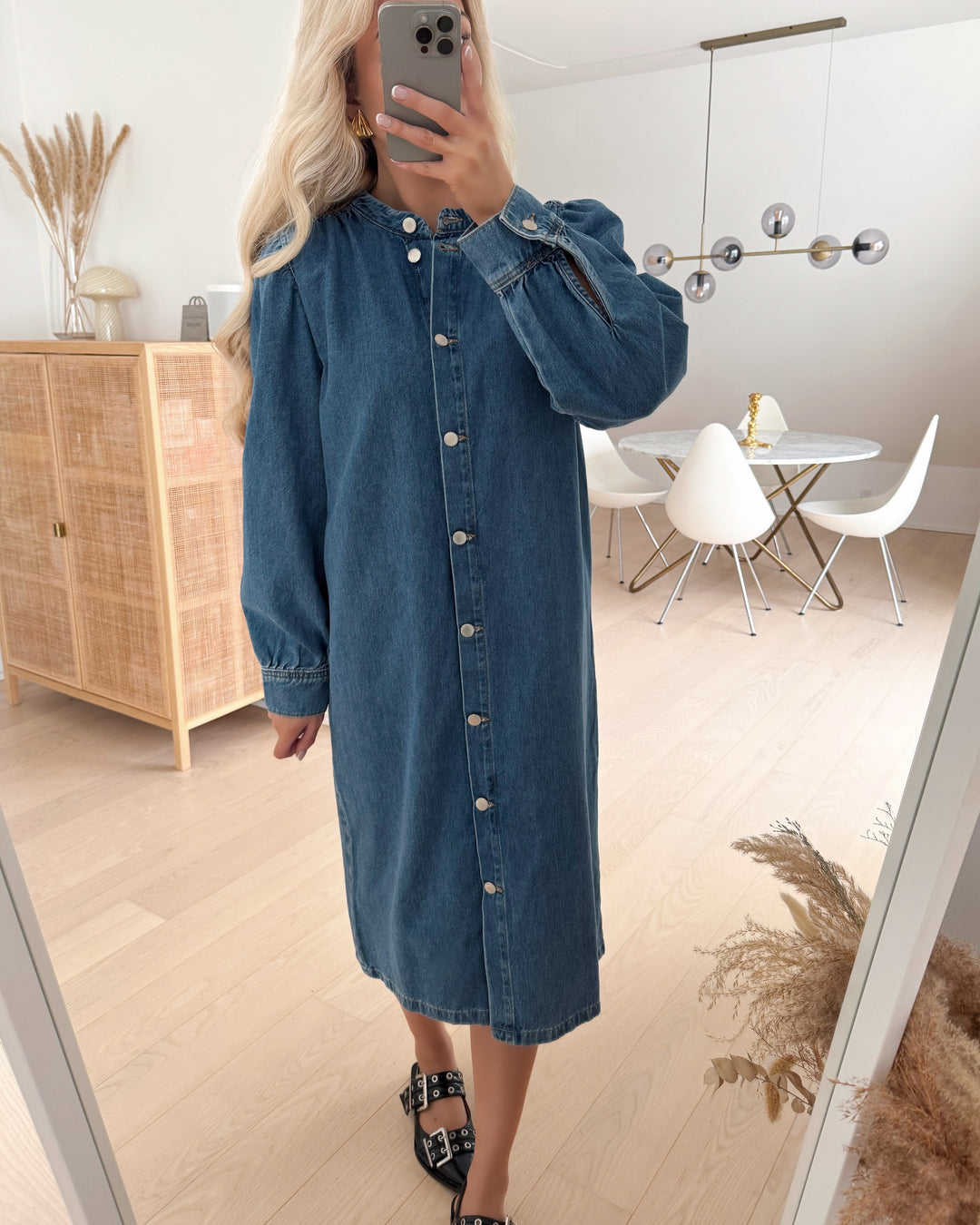 Only kjole beate ls midi medium blue denim