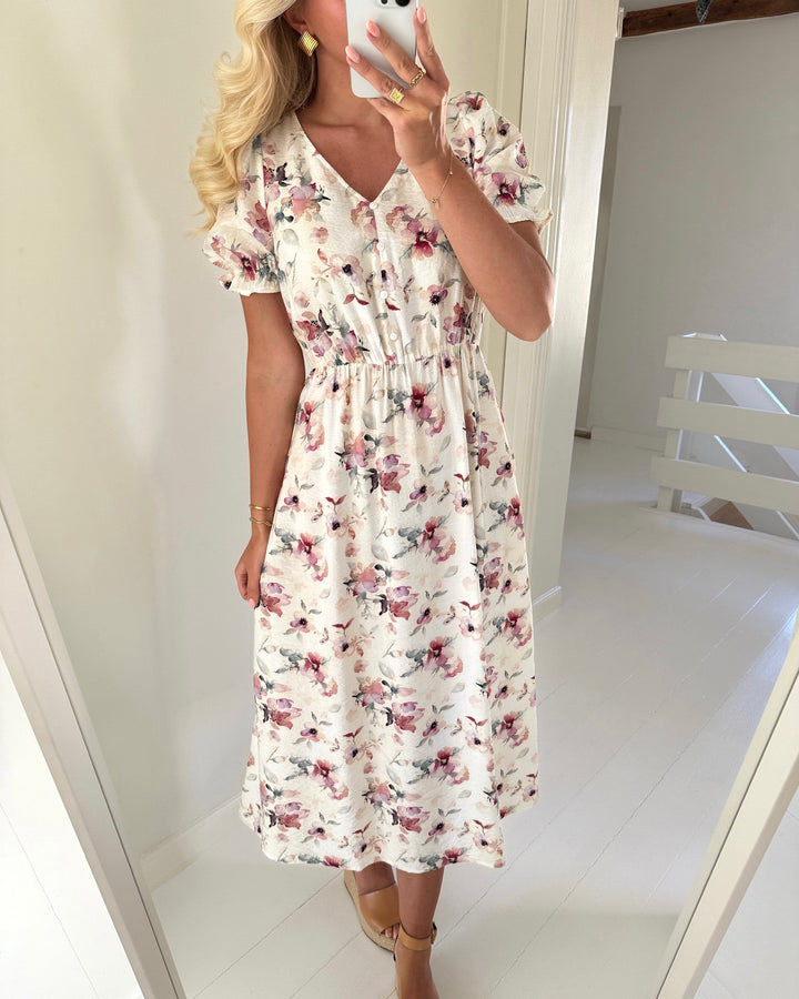 JDY kjole troya life ss midi cloud dancer/multi flower