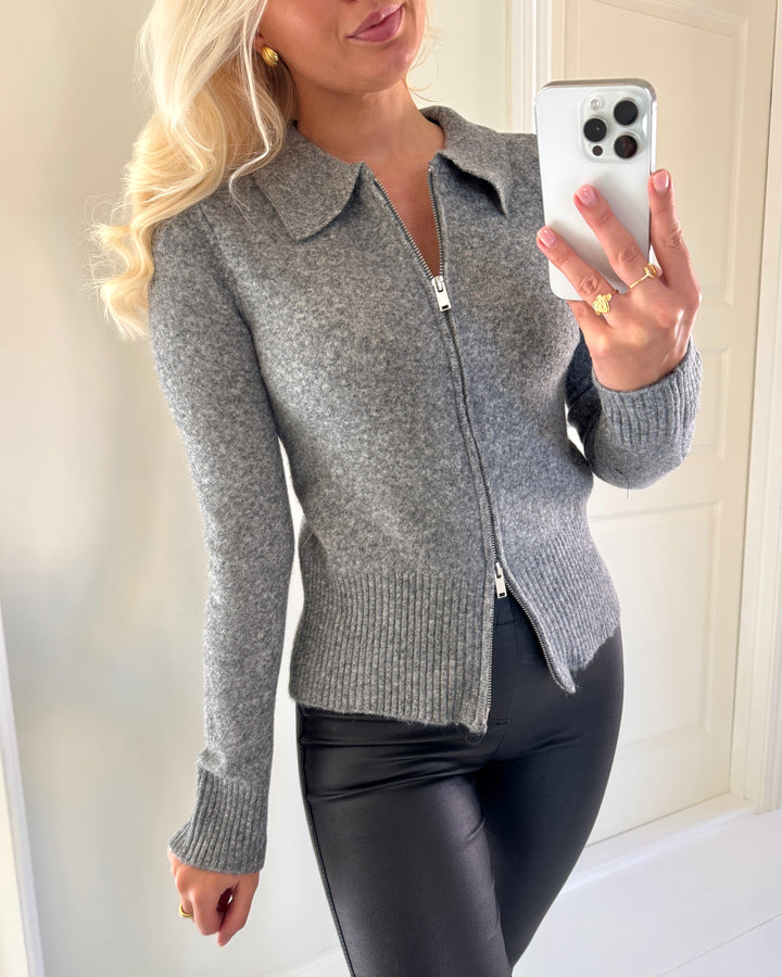 Only cardigan macey knt medium grey melange silver zip