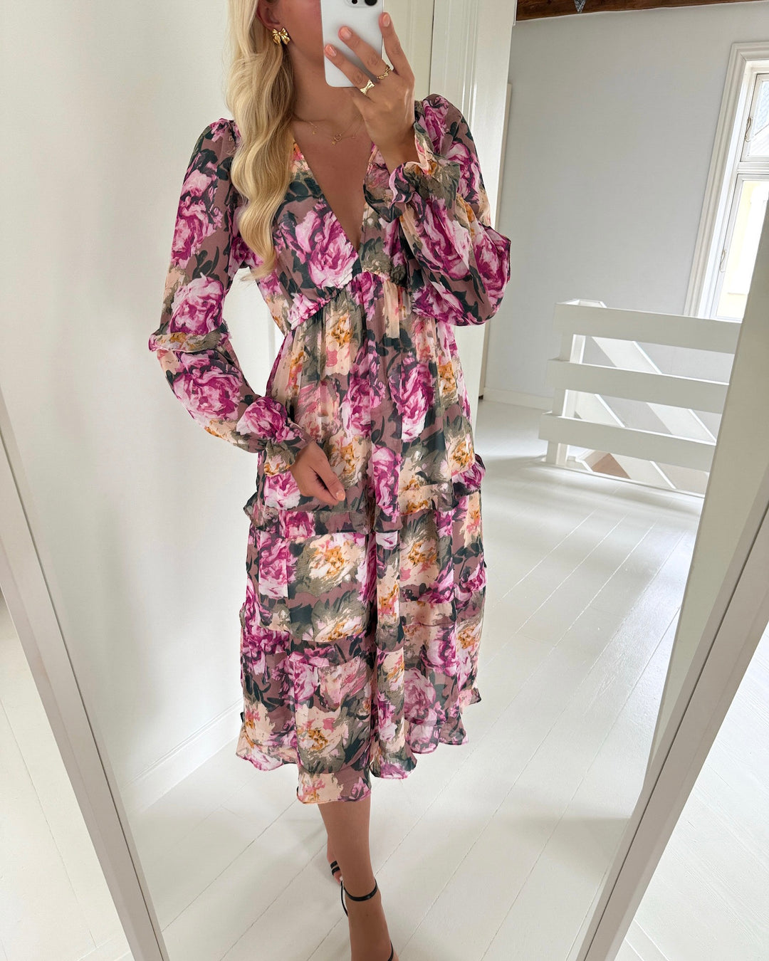 Vero Moda kjole ella l/s long frill wvn exp twillight mauvel/flower com