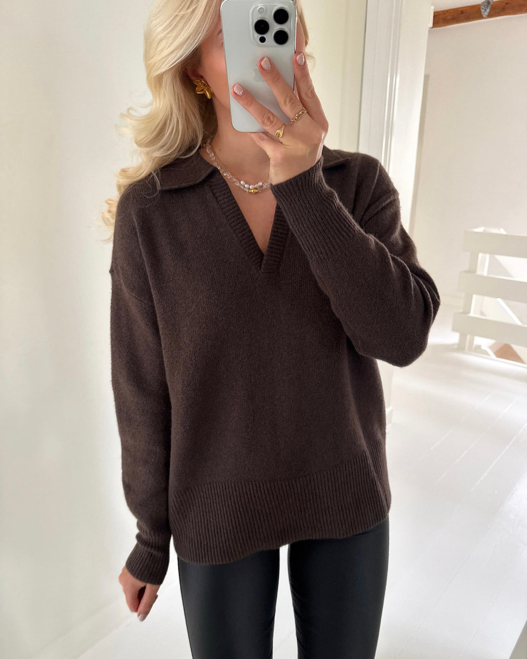 Pieces polo malou ls knit hot fudge melange