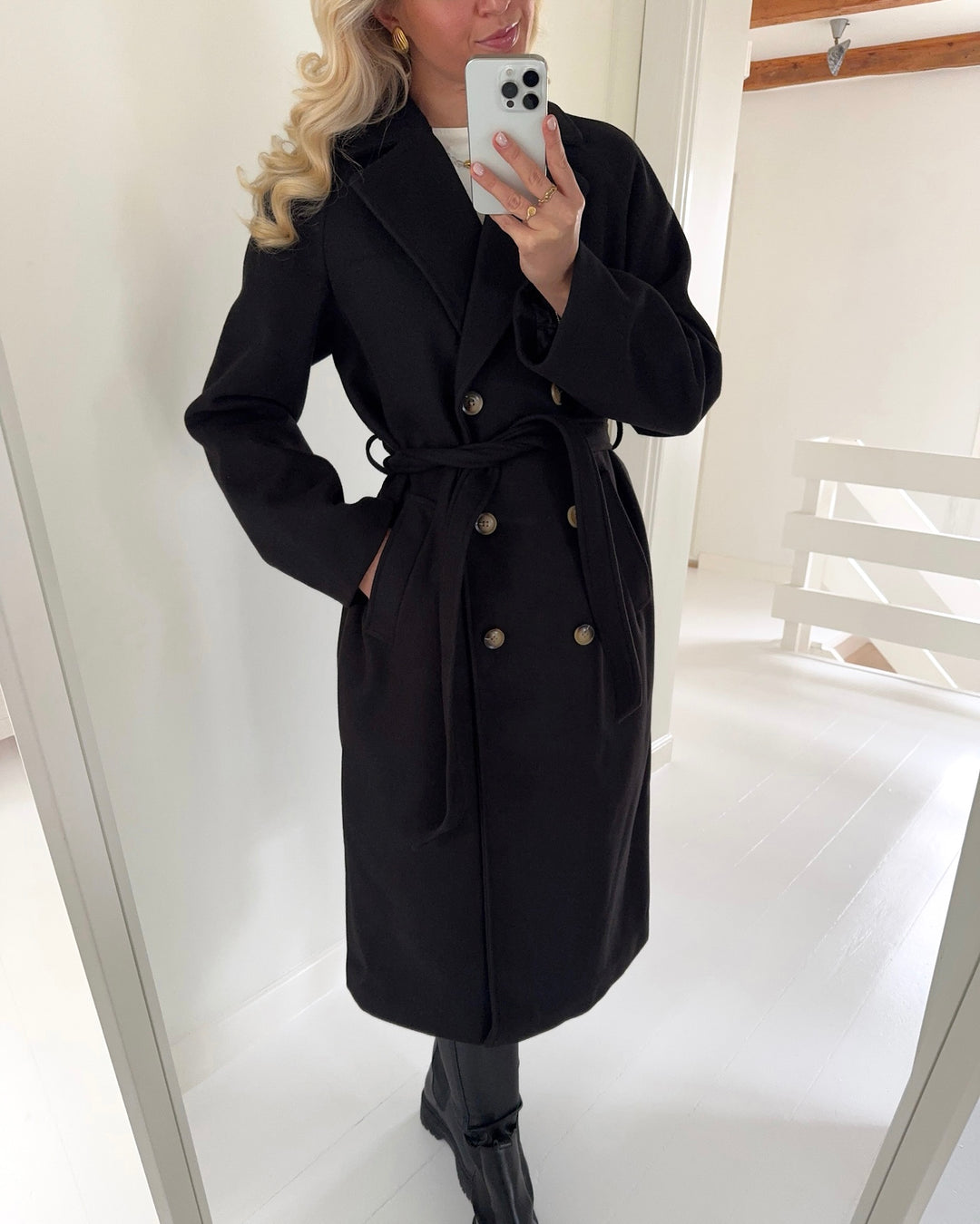 Pieces frakke marbel long black