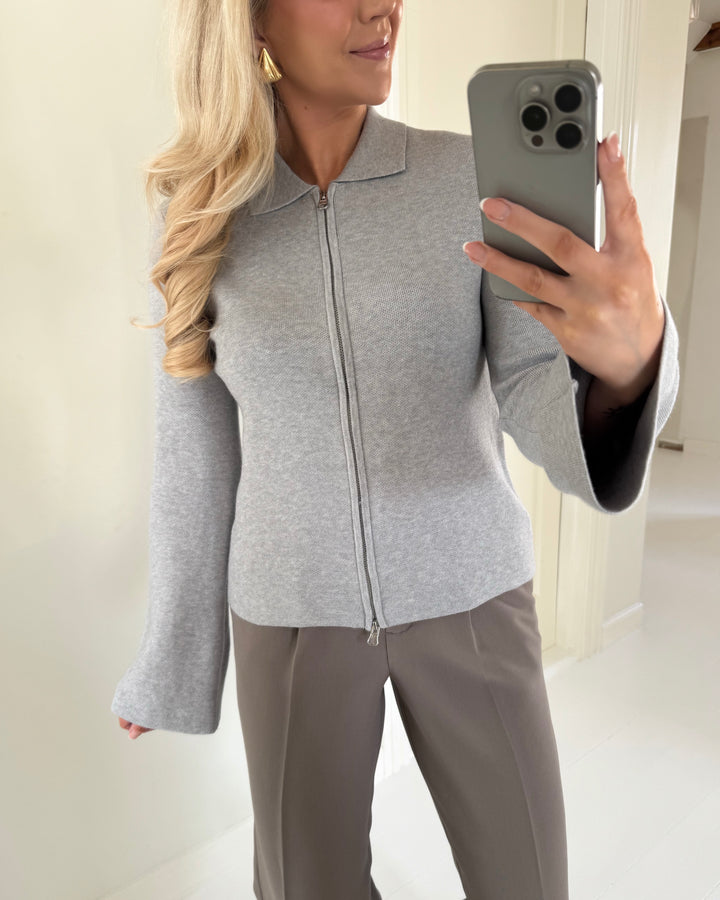 Pieces cardigan raja ls zip knit light grey melange - FORUDBESTILLING LEV. UGE 17