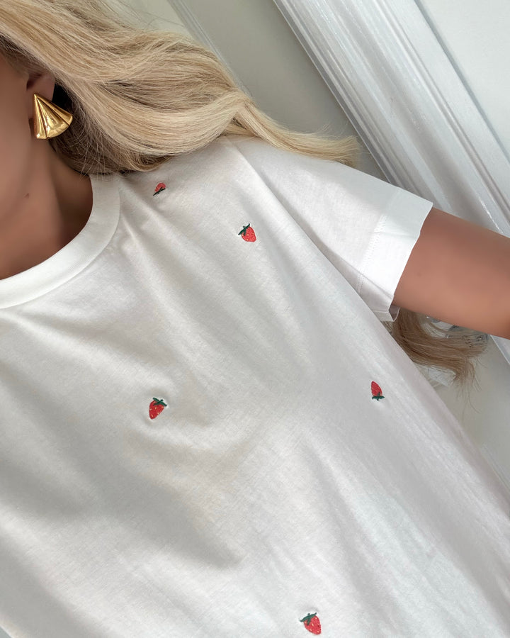 Vero Moda t-shirt solvei mette ss snow white/strawberry