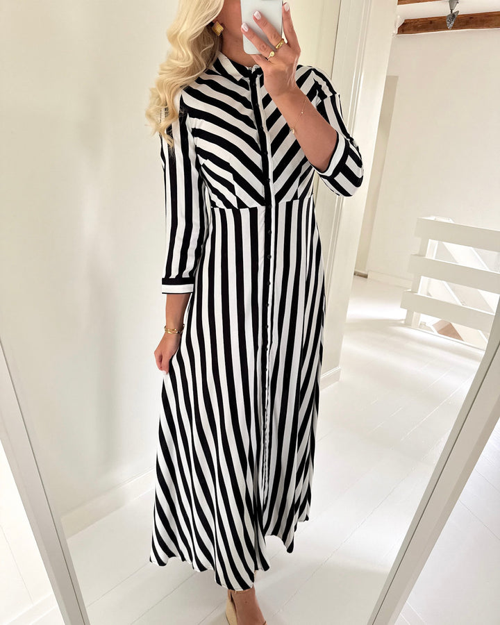 Y.A.S kjole savanna long shirt black/w. white stripes