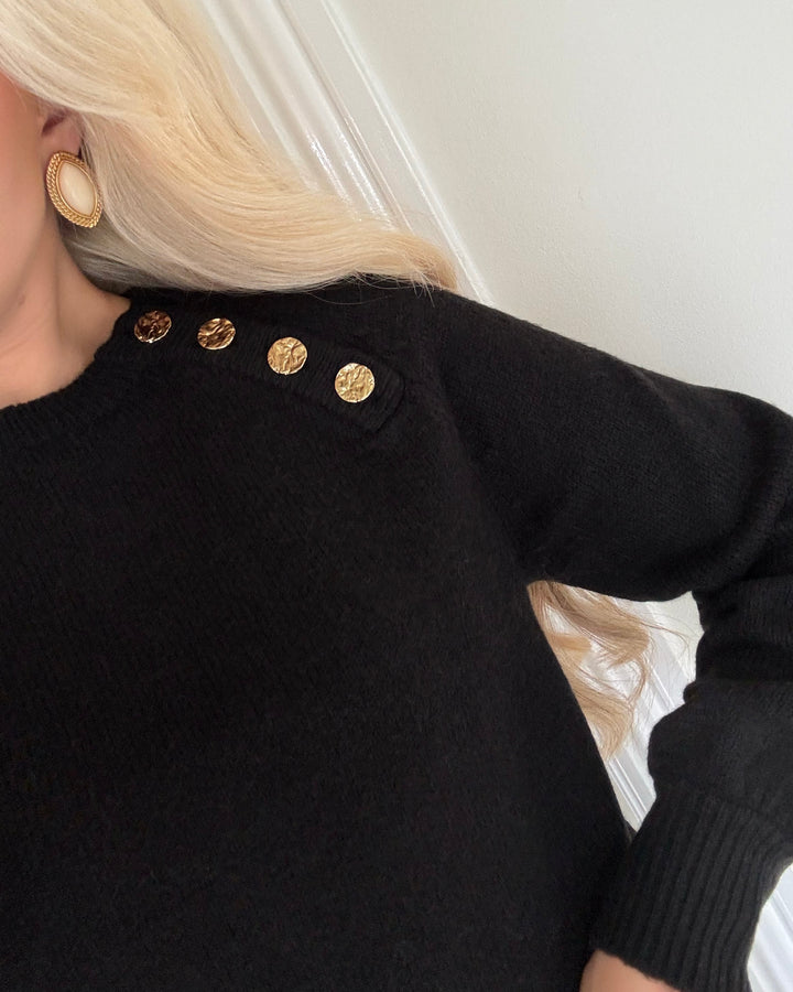 Only sweater emma life ls button o-neck black