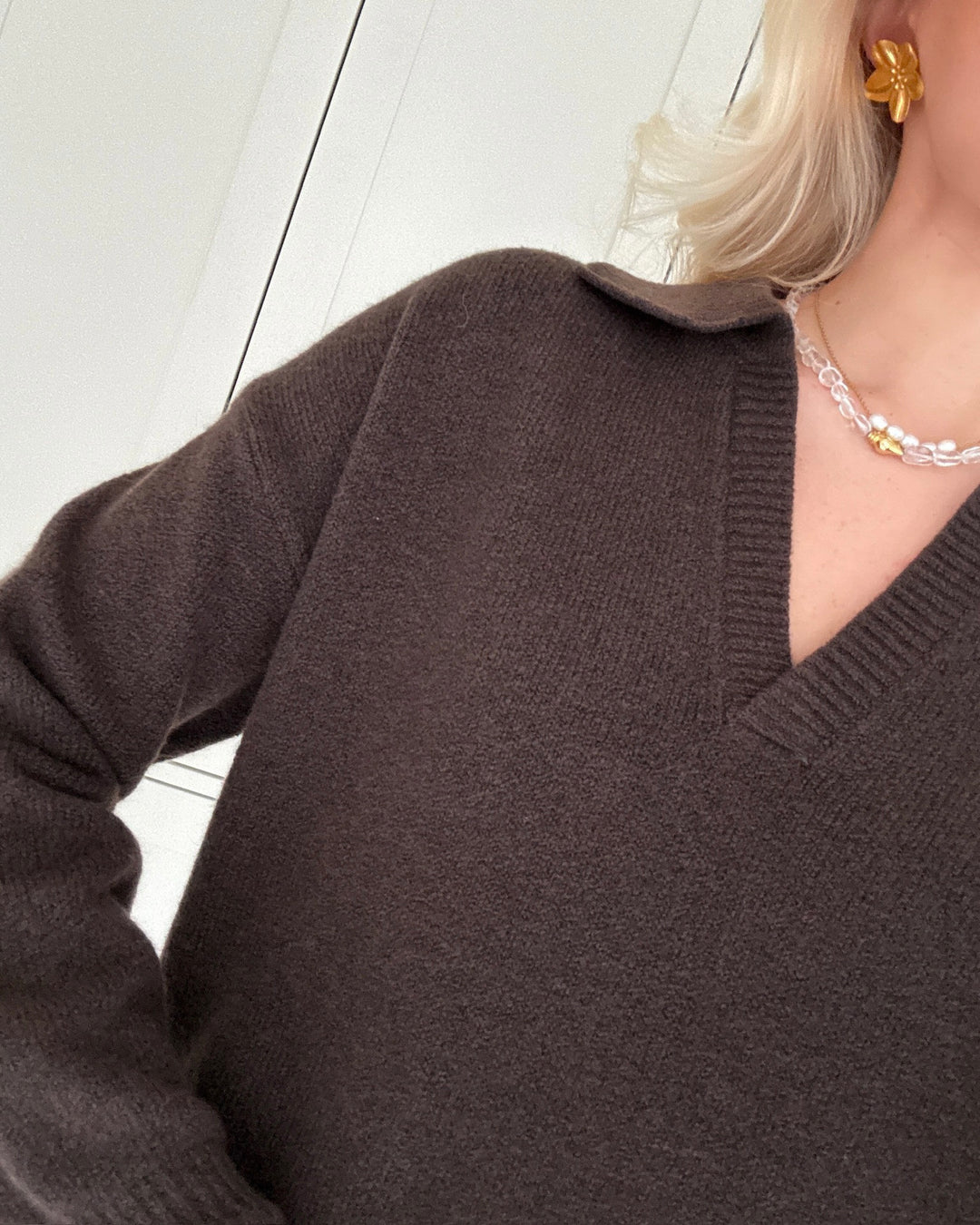 Pieces polo malou ls knit hot fudge melange