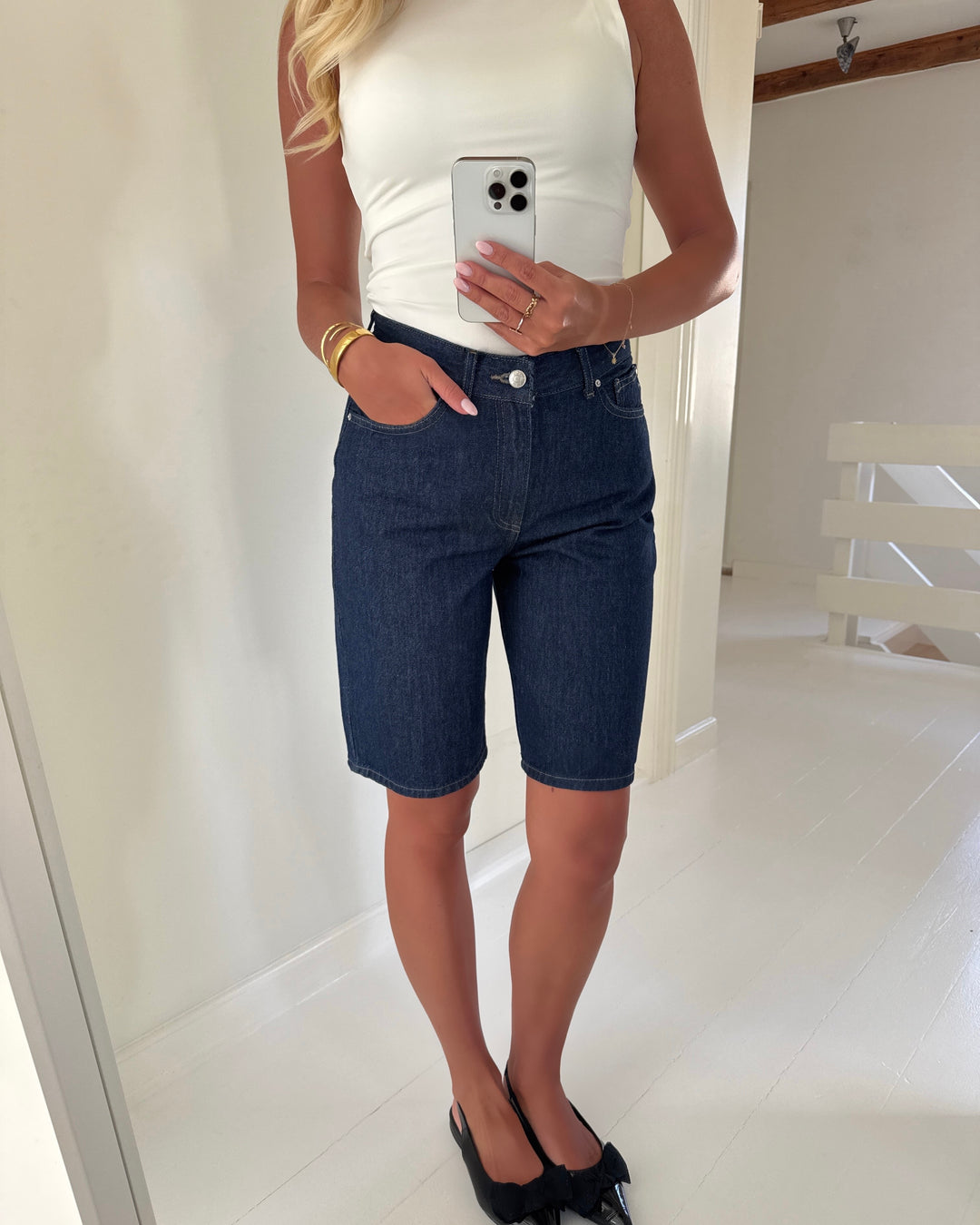 Only shorts sonny hw wide denim dark blue denim rinse
