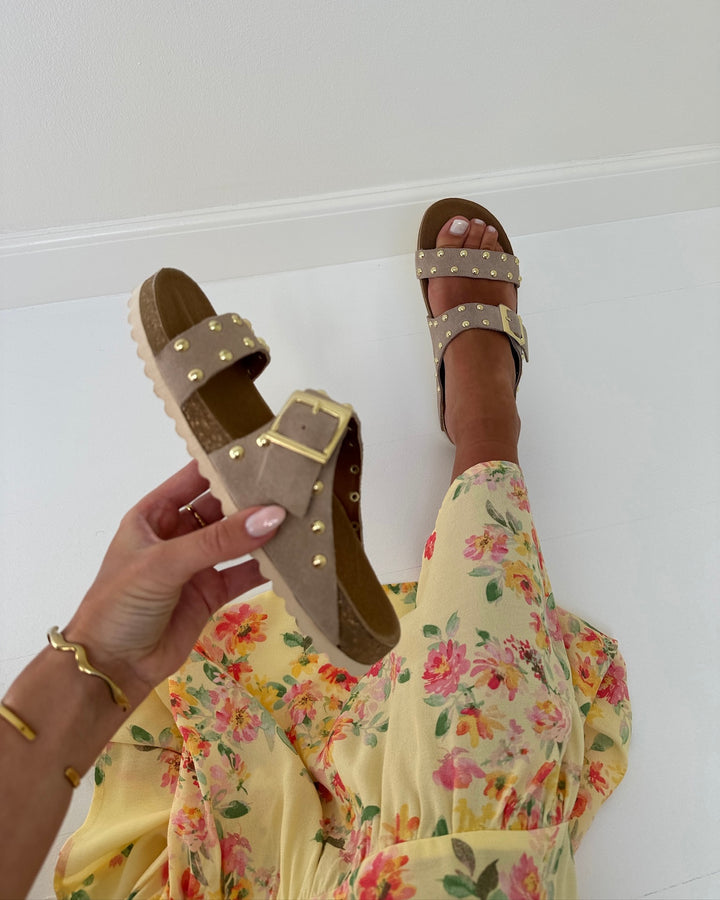 Pieces sandal seluna suede fotbed warm sand