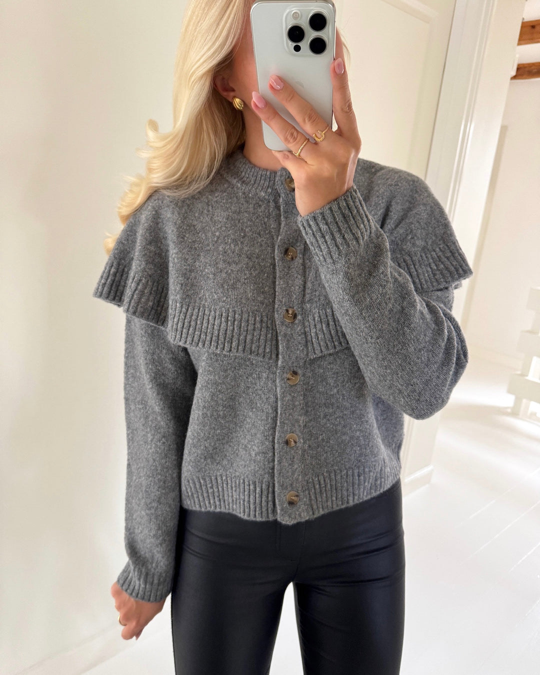 Vero Moda cardigan lilli ls o-neck cape medium grey melange