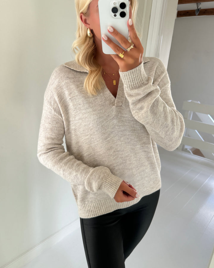Vero Moda striktrøje lefile ls poloneck birch/melange