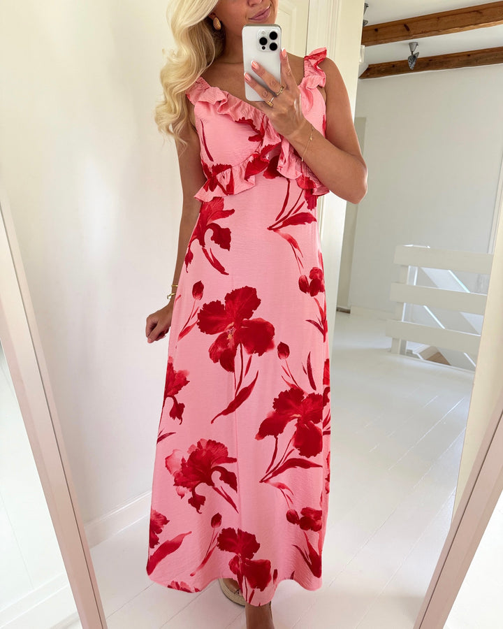 Only kjole hyaci sl frill long pink icing big red