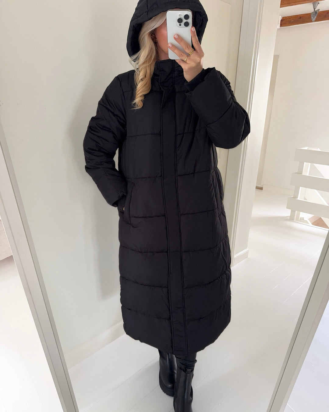 Pieces jakke maddie long puffer black