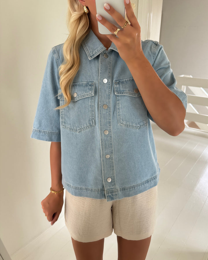 Only skjorte belle ss light blue denim