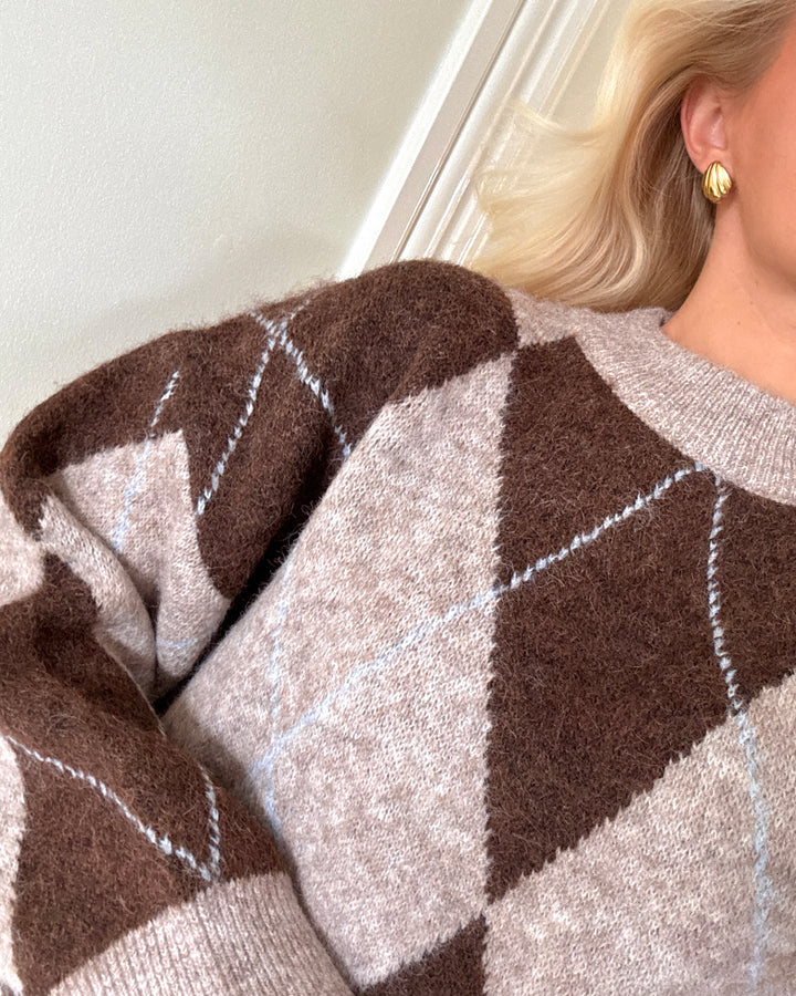 A-View striktrøje harlekin knit dark brown