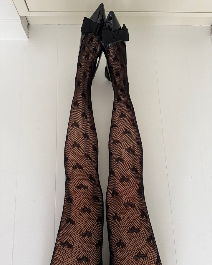 Only strømpebukser sienna fishnet pattern black hearts