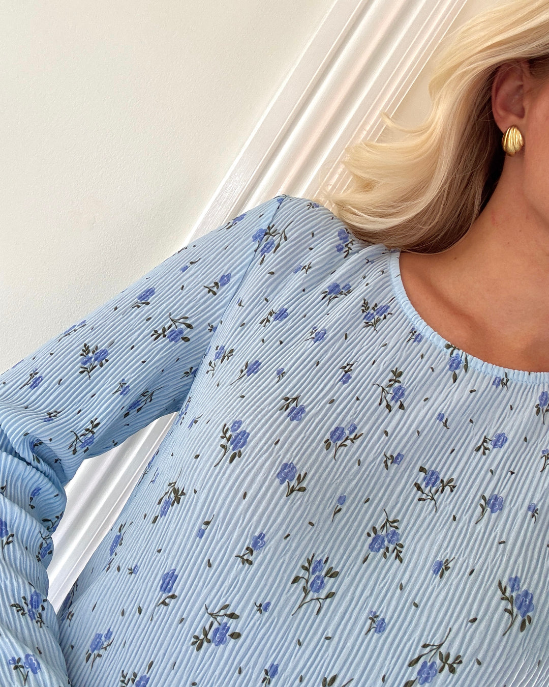 Pieces kjole flora ls midi cashmere blue/blue flowers
