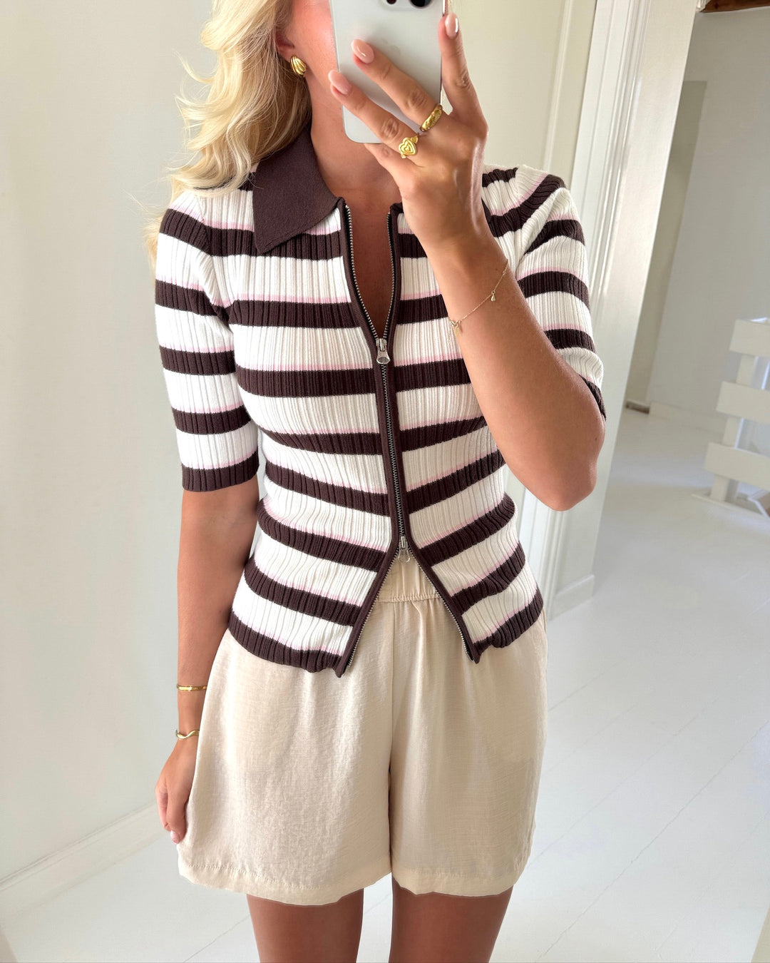 Aware by Vero Moda cardigan hanna 2/4 zip chocolate torte/sugar swizzle/parfait pink