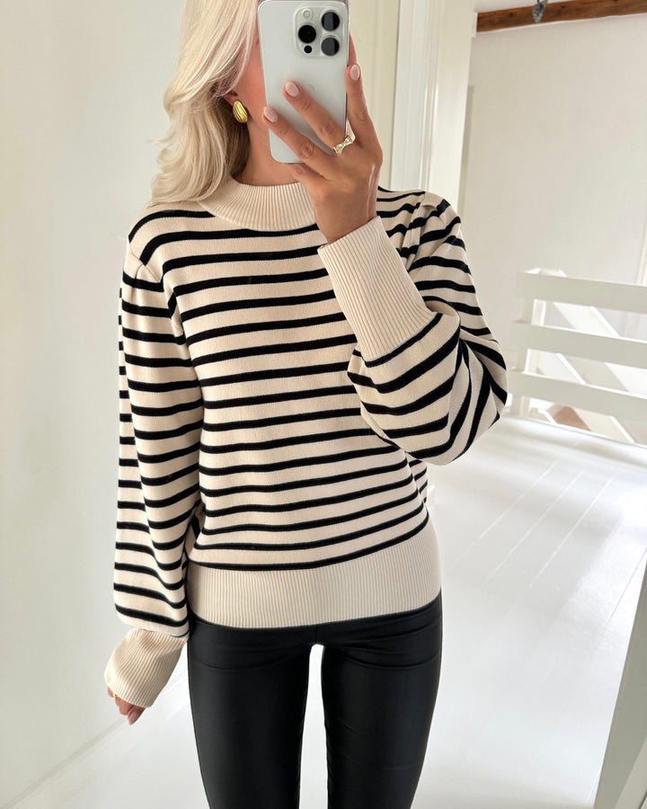 Y.A.S striktrøje fonny ls birch/black stripes