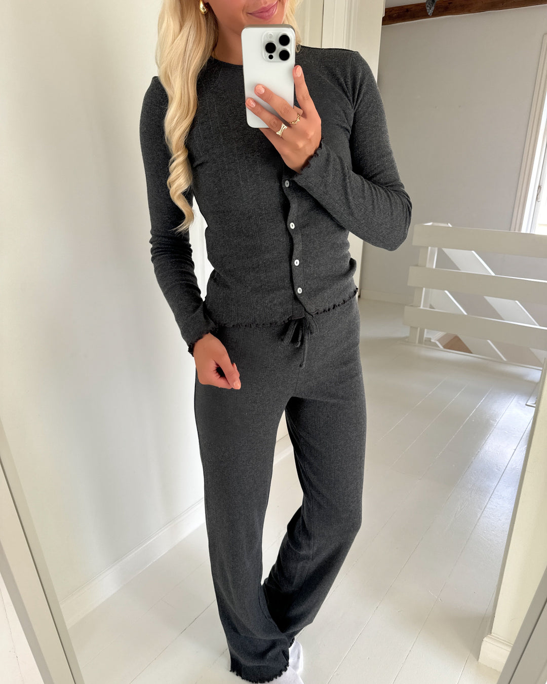 JDY bukser salsa life loose jrs dia dark grey melange