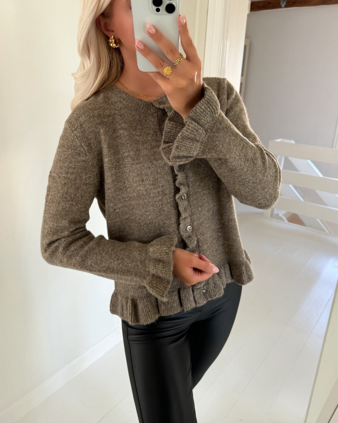 Only cardigan rima life ls frill butto cardi cs knt walnut/melange/dt