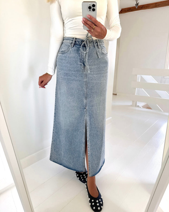 Vero Moda nederdel wien mr long belt light blue denim
