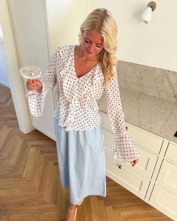 Vero Moda bluse willow ls frill snow white black dot