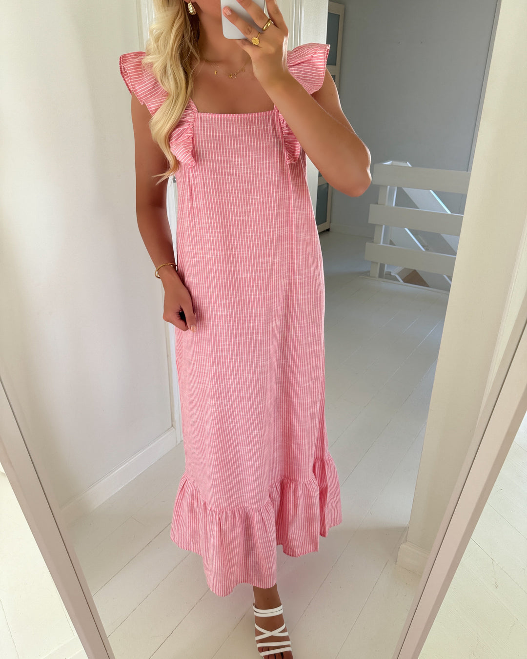 Pieces kjole apia sl square neck ankle mm pink lemonade/bright whi
