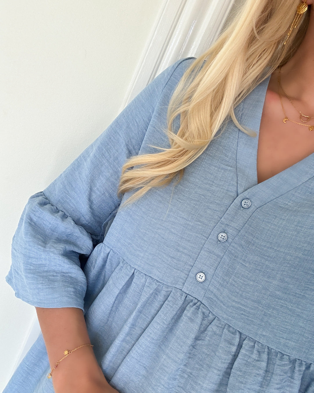 Vero Moda kjole melony 3/4 button wvn ga vista blue