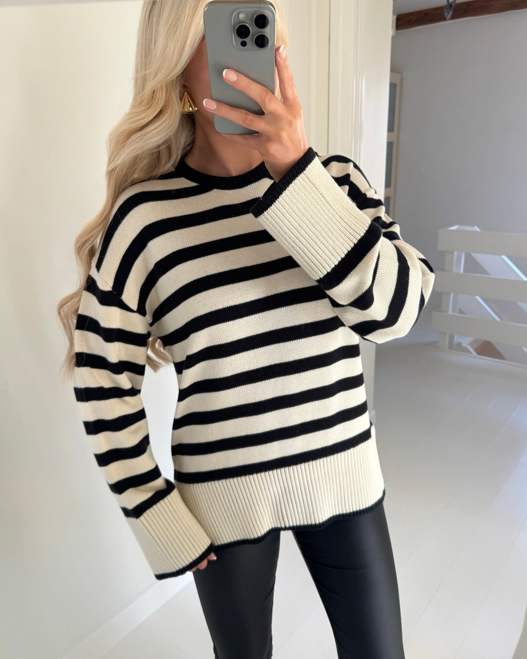 Pieces striktrøje ava ls o-neck slit knit birch/black