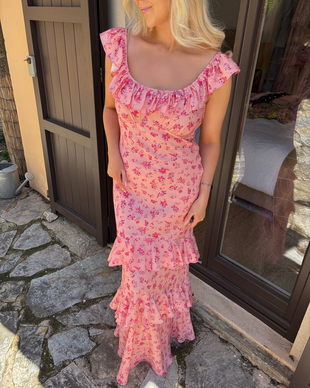 Y.A.S kjole cleo sl maxi strawberry ice ditsy print - FORUDBESTILLING LEV. UGE 19