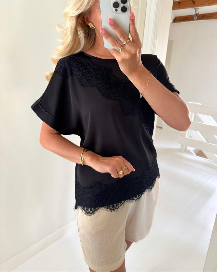 Only top menus ss lace black/black lace