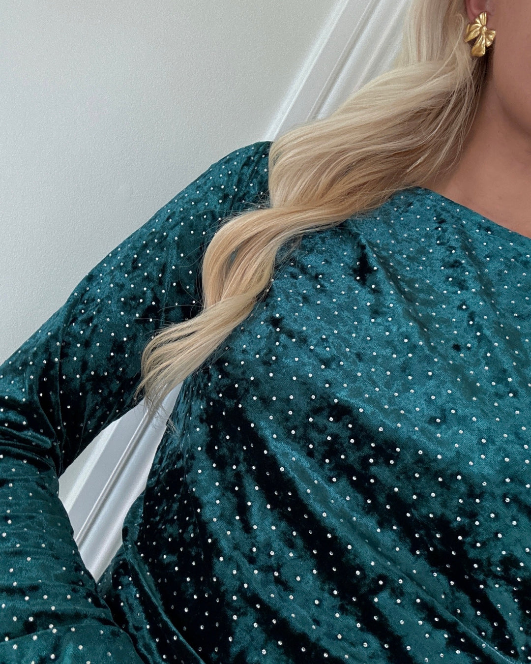 Y.A.S kjole tillia ls velvet long ponderosa/w. rhinestones