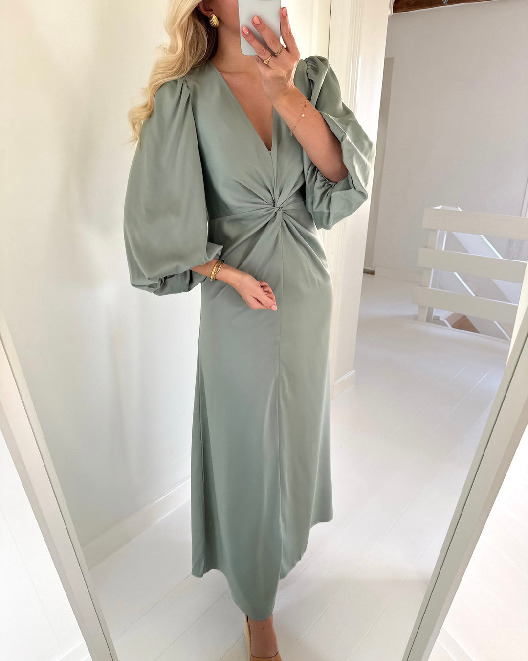 Y.A.S kjole thea 3/4 long green milieu - FORUDBESTILLING LEV. UGE 11