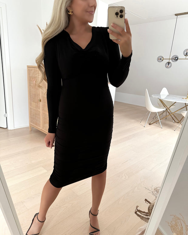 Kiara ls v-neck dress black