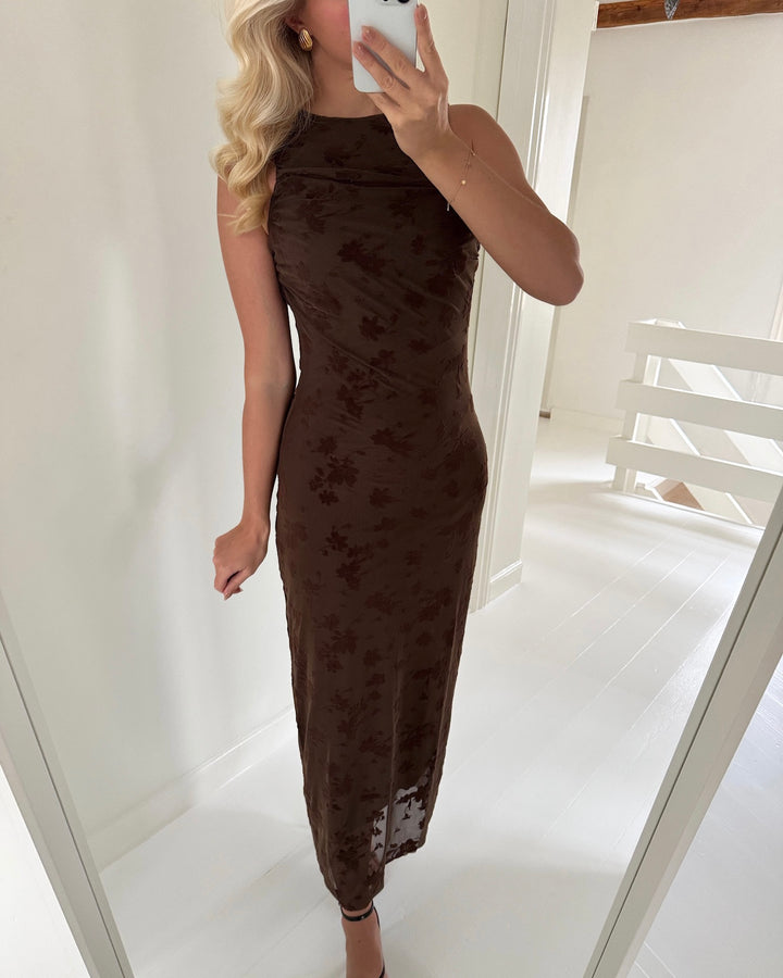 JDY kjole ruby sl rouching flock chocolate brown/big flower - FORUDBESTILLING LEV. UGE 5