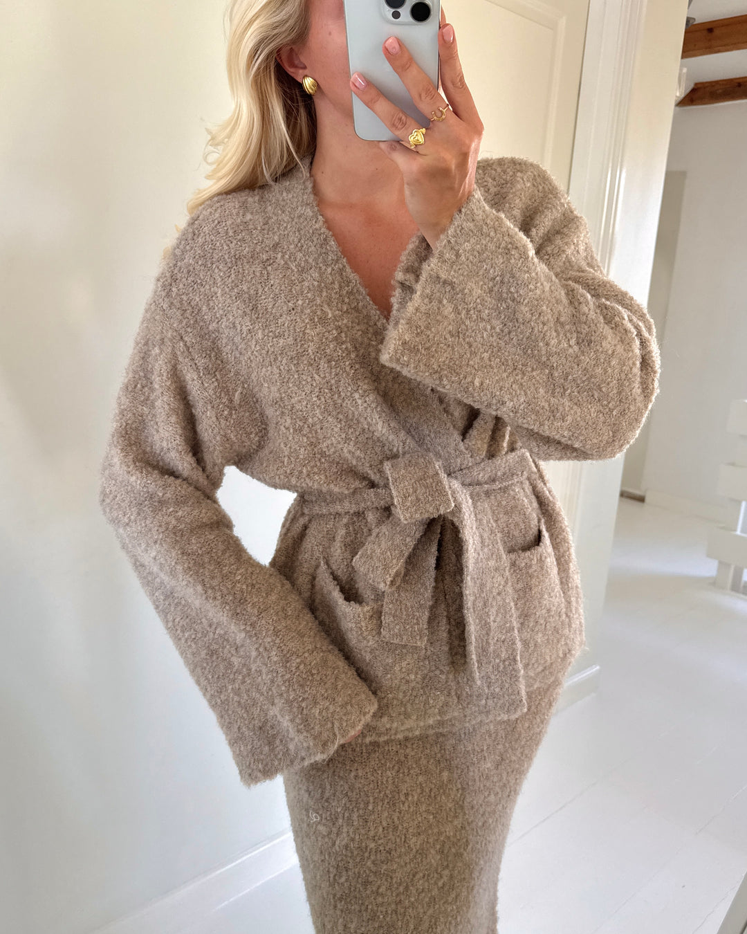 Y.A.S cardigan plyra knit warm taupe w. light grey melange