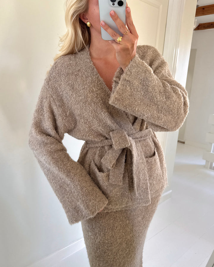 Y.A.S cardigan plyra knit warm taupe w. light grey melange