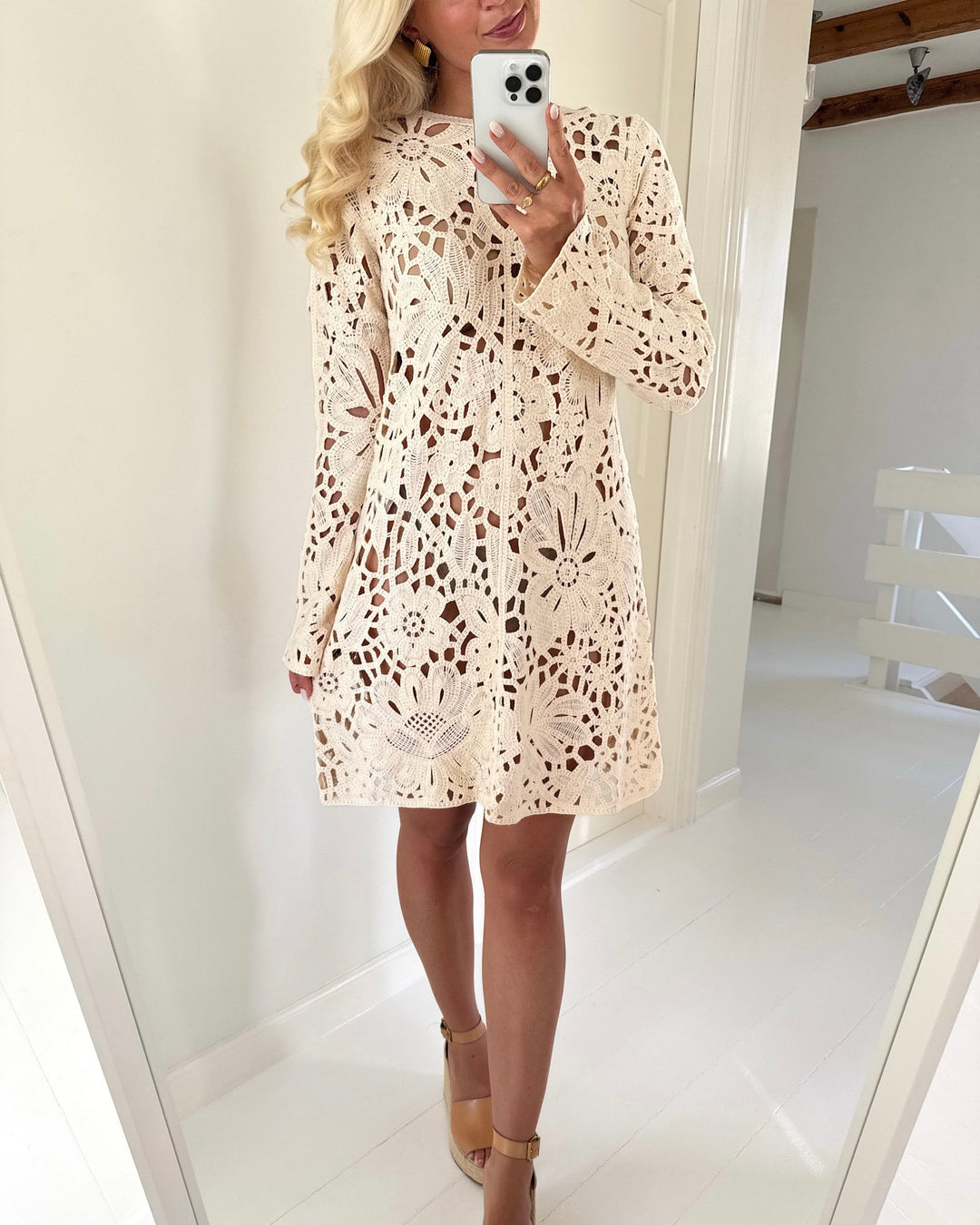 Aware by Vero Moda kjole alison ls bone white