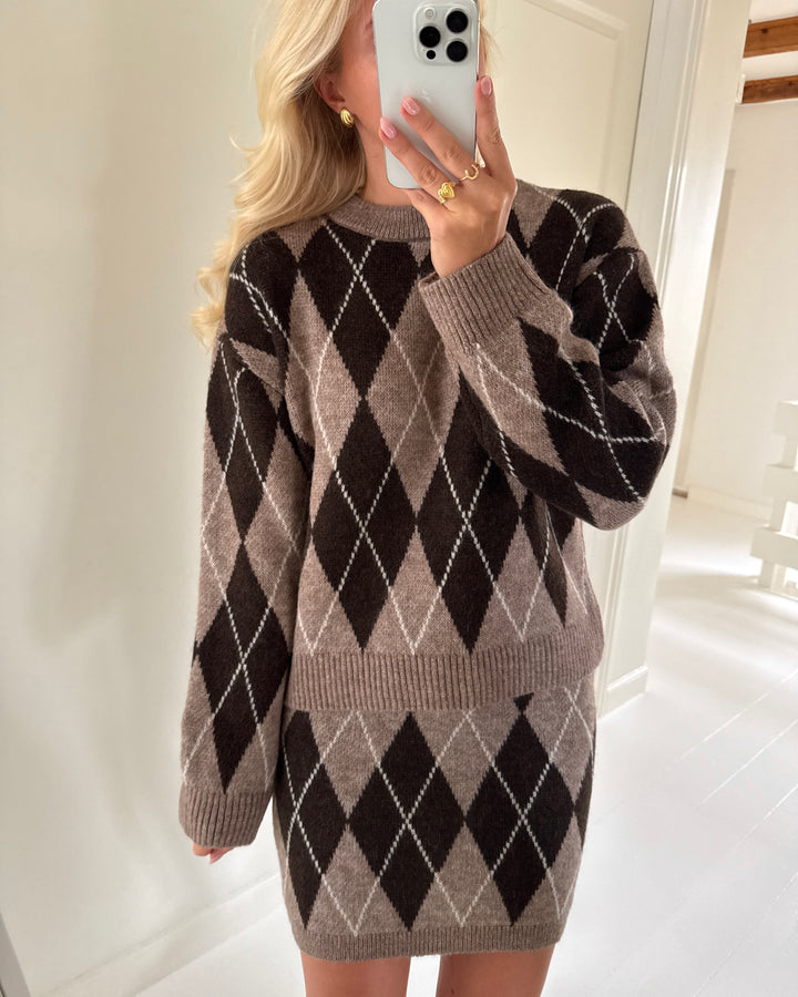 JDY nederdel bianka hw knit chocolate torte argyle