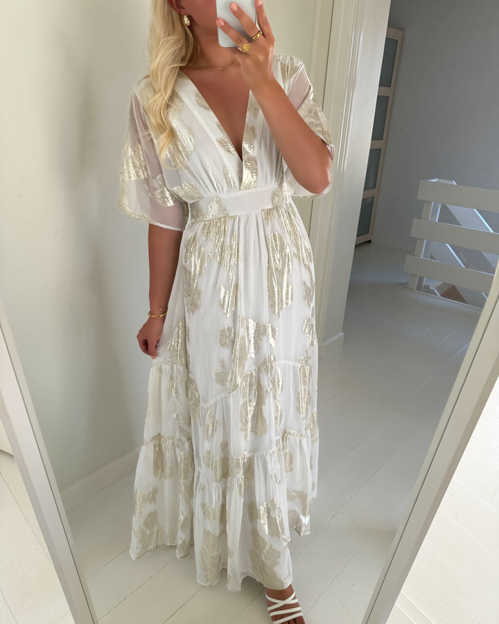 Vero Moda kjole chili ss frill maxi wvn exp cloud dancer/gold